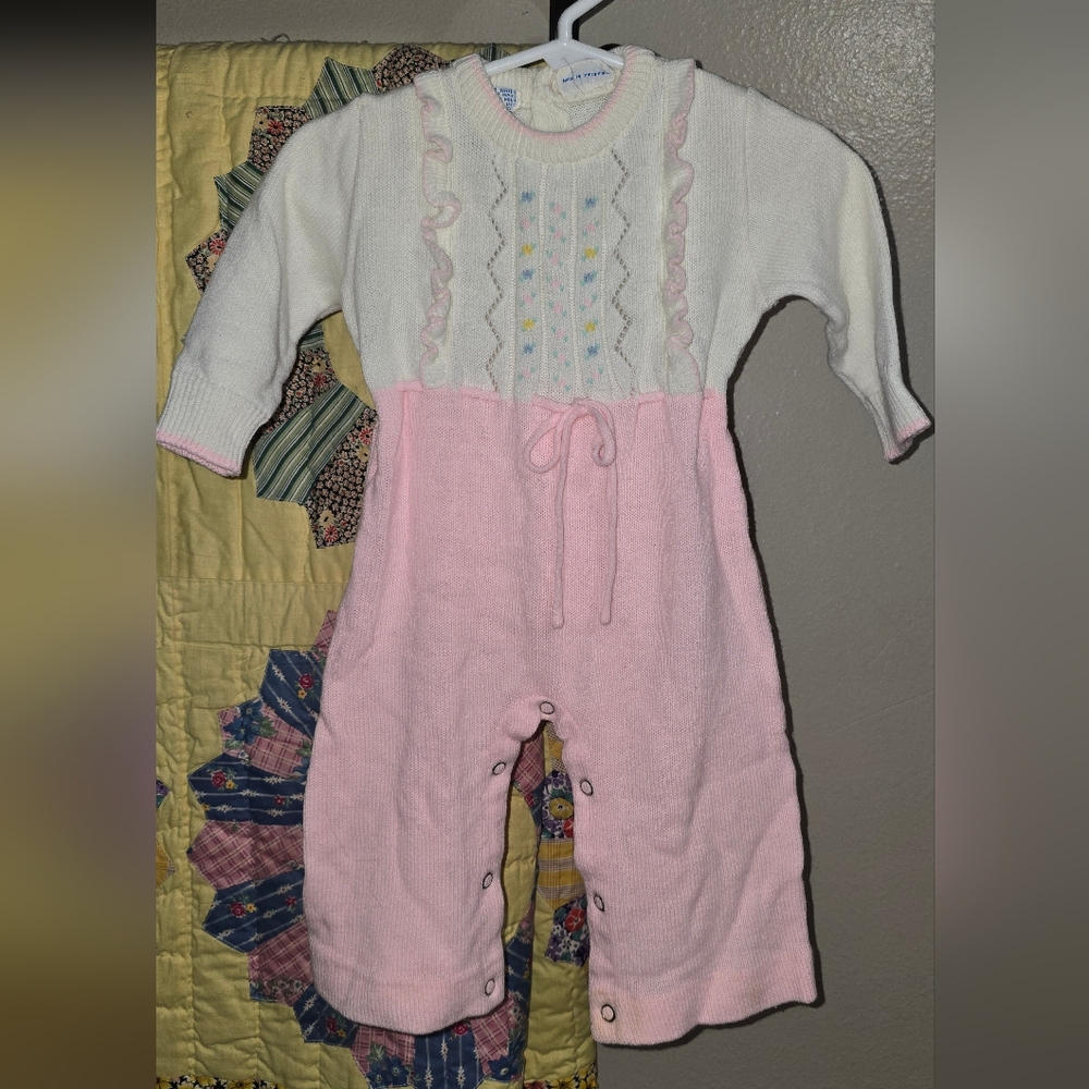 Vintage Baby Sweater In Pink and Cream Baby Romper